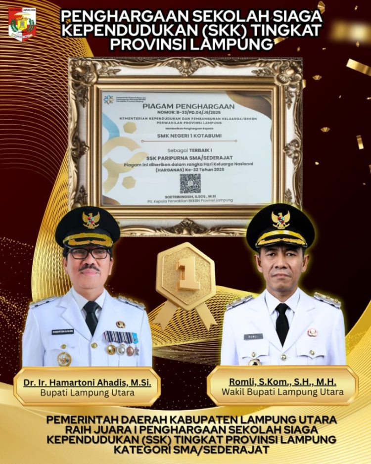 SMK Negeri 1 Kotabumi Juara I Sekolah Siaga Kependudukan Tingkat Provinsi, Lampung Utara Melaju ke Nasional