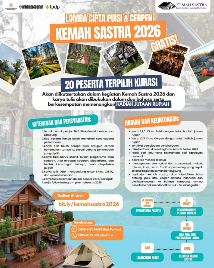 Lamban Sastra Isbedy Stiawan ZS Gelar Lomba Cipta Puisi dan Cerpen Gratis untuk Pelajar dan Mahasiswa