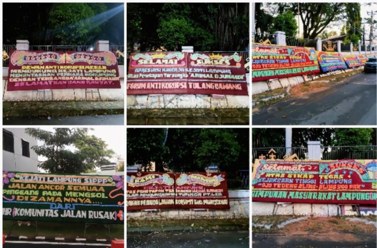 Penahanan Arinal Djunaidi Disambut Dukungan, Kejati Lampung Dipenuhi Karangan Bunga