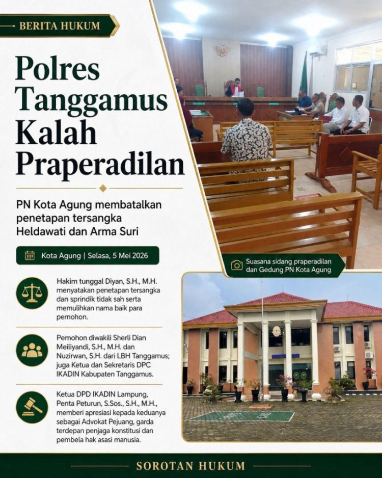 Praperadilan Dikabulkan, PN Kota Agung Rehabilitasi Nama Baik Dua Warga Tanggamus