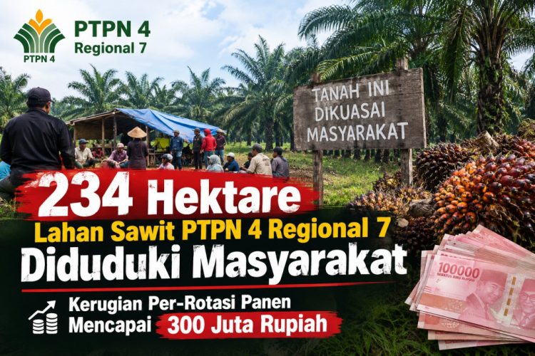 234 Hektare Sawit PTPN 4 Regional 7 Kebun Bekri Diduduki Warga, Kerugian Panen Disebut Capai Rp300 Juta per Rotasi